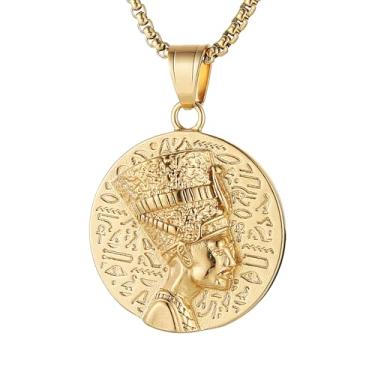 Imagem de AsAlways Colar feminino Nefertiti da Rainha Faraó Egípcio Banhado a Ouro 14K de Aço Inoxidável Joias Egípcias Antigas Presente, 3.6 cm x 3.6 cm, Aço inoxidável, Sem Pedra Preciosa