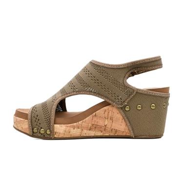 Imagem de Corkys Footwear Carley Wedges feminino, com palmilhas acolchoadas de espuma EVA Corkys, salto de 6 cm, leve para uso o dia todo e fecho de velcro, Malha natural, 40