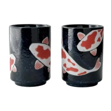 Imagem de j-pure hitomi Conjunto de xícara de chá Yunomi de cerâmica tradicional japonesa, 10 x 7 cm de diâmetro, 24 ml, mino, para chá verde quente, bancha, conjunto de 2 do Japão (carpa Nishikigoi da marinha)