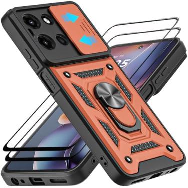 Imagem de AKINIK Capa para Motorola Moto G 5G 2025, com protetor de tela de vidro temperado [2 peças] e capa de câmera deslizante, suporte de anel de rotação de 360° [grau militar] capa (ouro rosa)