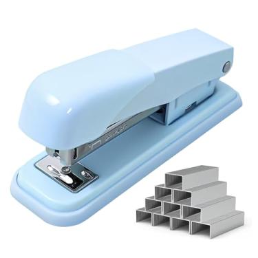 Imagem de Grampeador de mesa de escritório com 1000 grampos 24/6, grampeamento resistente durável padrão suave sem atolamento, perfeito para casa, escola, escritório, negócios, papelada - azul