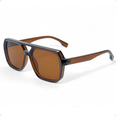 Imagem de Óculos De Sol Quadrado Lux Marrom Acetato Transparente Casual Moderno Passeio Hype Praiana Solon Glasses Protecao Solar Uv + Case De Oculos + Flanela + Limpa Lentes 25ml + Certificado