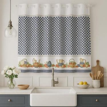 Imagem de Cortina Cozinha Xadrez Azul Frutas 2,40x1,40 Fácil Instalar - Lolijú E