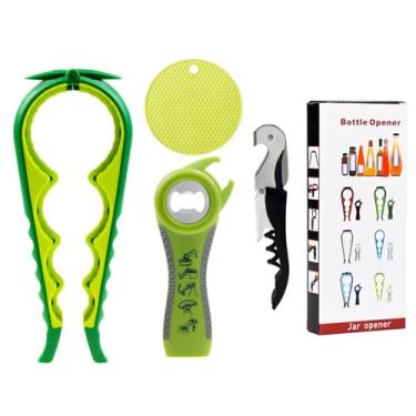 Imagem de Castrap 2025 Novo Conjunto De Abridores De Frasco 5 Em 1 Abridor De Garrafa De Cerveja 4 Em 1 Abridor De Tampa De Cozinha Abridor De Lata Multifuncional Para Uso Doméstico (4PCS - verde)