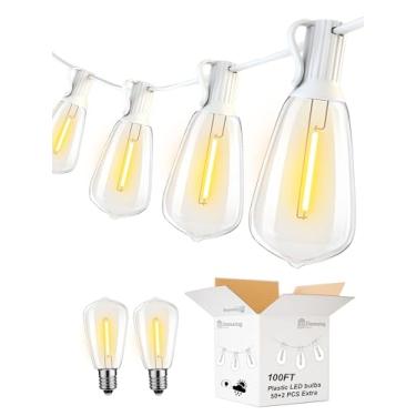 Imagem de DAMAING Cordão de luzes LED para ambientes externos, luzes de pátio de 3 m com 52 lâmpadas Edison inquebráveis, luzes de suspensão reguláveis, cordão de luzes à prova d'água para casamento externo