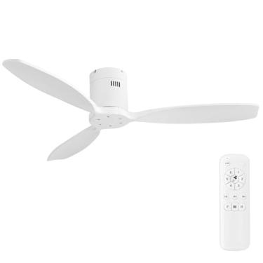 Imagem de Sofucor Ventilador de teto de perfil baixo de 132 cm, controle remoto sem luzes, ventiladores de teto brancos sem luz, ventilador de teto moderno reversível CC para quarto, fazenda, sala de jantar