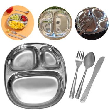 Imagem de Kit Refeição Infantil Prato c Divisória e Talheres Portáteis