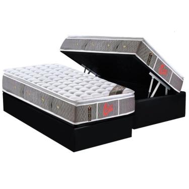 Imagem de Cama Box Baú Solteiro: Colchão Molas Pocket Ensacadas Castor Light Stress Oxygen New One Face + Base Crc Courano Black(88x188)