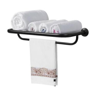 Imagem de Porta Toalha Hotel Com Suporte Duplo Preto Fosco - HomeFull