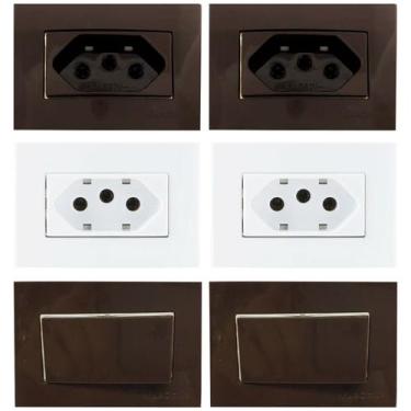 Imagem de 4 Tomada 3 Pinos 10a + 2 Interruptor Tecla Embutir Móvel Painel - MARG