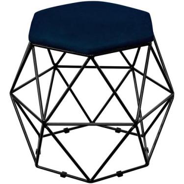 Imagem de Puff Decorativo Aramado Preto Six Suede Azul Marinho - Lyam Decor