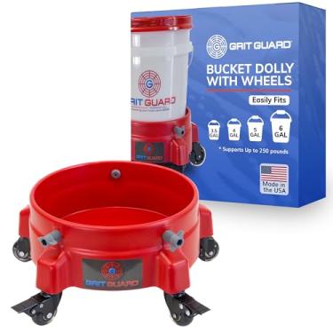 Imagem de GRIT GUARD Balde de balde com rodas – Balde de lavagem com detalhes de rolamento com 5 rodas e 2 rodízios de travamento compatível com baldes de 6, 10, 12 e 15 litros (vermelho, rolamento de rolo de 5