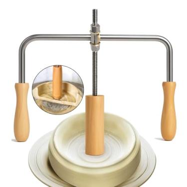 Imagem de Ferramenta de corte de roda de cerâmica ajustável, modelador de boca de copo de cerâmica multiângulo, abridor de tigela de argila de precisão com cabo de madeira ergonômico e base plana para