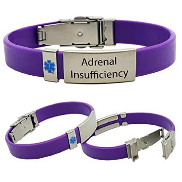 Imagem de Pulseira de identificação de alerta médico para insuficiência adrenal para homens e mulheres - Pulseira de identificação de silicone - Escolha a cor e o tamanho ajustável 14,6 cm - 23,5 cm, Silicone