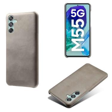 Imagem de Capa para Samsung Galaxy M55,Proteção contra quedas,Casca de volta de cor sólida simples,Design de couro de imitação de plástico-Gray