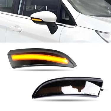Imagem de 2 peças de luz de seta sequencial de LED compatível com Ford Fiesta 12-17 2010-2020 Ford B-Max B232, lente fumê âmbar, lado do motorista e do passageiro