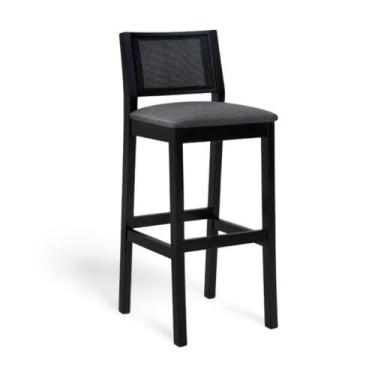 Imagem de Banqueta Alta Madeira Maciça com Assento Estofado e Telinha cor Preto 