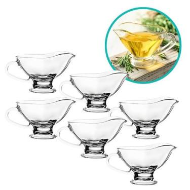 Imagem de Kit 6 Molheira De Vidro Com Alça 50ml Cremeira Bule Molhos Azeite - CL