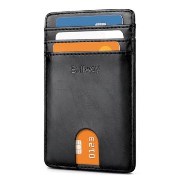 Imagem de Carteira fina de couro para cartões minimalistas da Buffway para homens e mulheres, Seattle Black, One Size
