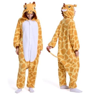 Imagem de RDSPTBEK Macacão de animal adulto – Pijama para mulheres, homens, casais, unissex, fantasias de cosplay de Halloween, Girafa, GG