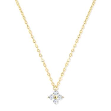 Imagem de Colar feminino com pingente de trevo delicado | Joias de quatro folhas da sorte banhada a ouro 18K | Presentes modernos de zircônia cúbica para ela, Dainty, Banhado a ouro, Zircônia cúbica