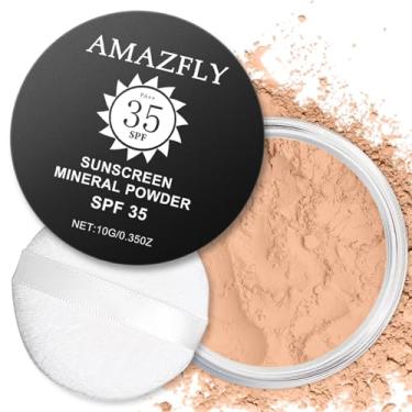 Imagem de Meilury Base em pó mineral protetor solar, FPS 35, sem talco, base em pó solto, cobertura leve montável, para maquiagem de base fosca (#06 Base bege média)