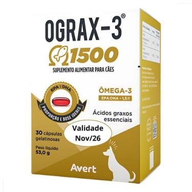 Imagem de Ograx 3 1500mg 30 Cápsulas Avert Suplemento Alimentar Para Cães e Gato