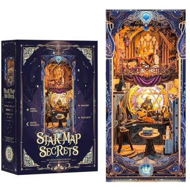 Imagem de Kit DIY Book Nook Kit, DIY Dollhouse Booknook com luz LED, kit de miniaturas de livro Nook 3D, estante de livros de madeira 3D, enigma, inserção, decoração artesanal, presentes para adultos e