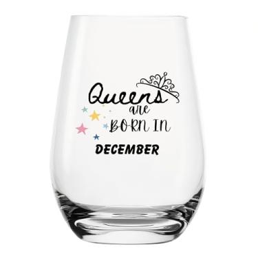 Imagem de YJXIN Presentes de aniversário engraçados em taça de vinho sem haste para mulheres, Queens Are Born in December Taça de vinho, presentes de aniversário de janeiro para filha, mãe, mulheres, sua esposa