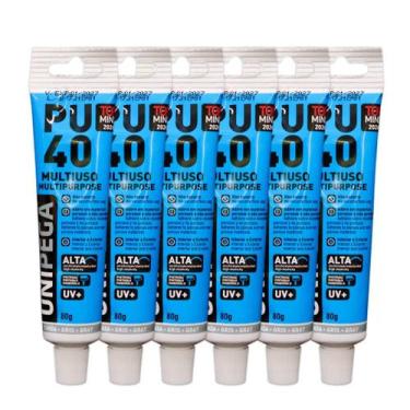 Imagem de Kit 6 Adesivos Selantes PU 40 Bisnaga Plástica Unipega Cinza 80G/50ML,