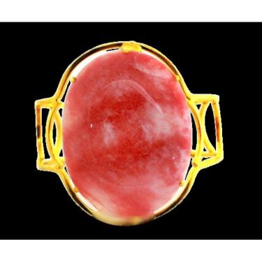 Imagem de Bracelete Fixo Pedra Quartzo Goiaba Grande Dourado