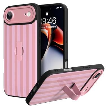 Imagem de KANGHAR Compatível com capa Air para telefone com estampa de listras rosas, design de suporte de dedo, proteção robusta à prova de choque, brilhante, suporte protetor de 6,7 polegadas