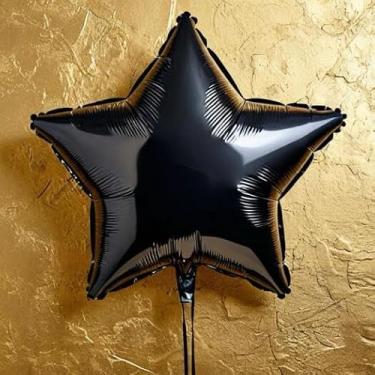Imagem de Kit 10 Balão Estrela Metalizado 18" (45cm) Foil – Diversas Cores – Decoração de Festa, Aniversário, Casamento, Formatura, Chá Revelação, Eventos, Balão Hélio ou Ar (preto)