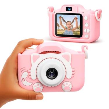 Imagem de Camera Digital Infantil, Fotos e Vídeos, Modo Selfie, Filtros, Jogos, Bateria Recarregavel, Cordao e Case Antichoque para Crianças (Rosa)