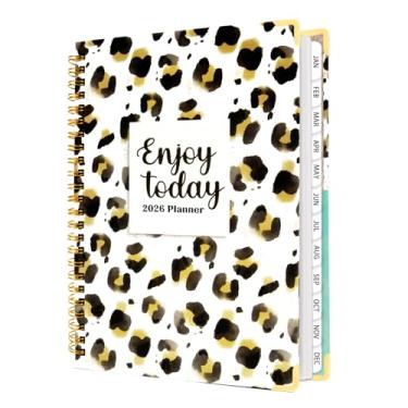 Imagem de Agenda 2026 Academic Planner 12 meses, diário, semanal, mensal, agenda de janeiro de 2026 a dezembro de 2026, caderno espiral com adesivos, marcador de página e bolso interno para escola, escritório