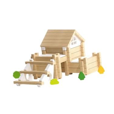 Imagem de YIJU Blocos de construção de madeira, blocos de empilhamento, brinquedos de aprendizagem pré-escolar, quebra-cabeças 3d, casa de madeira, brinquedo de