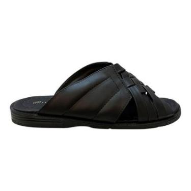 Imagem de Chinelo Masculino Italianinho Casual Conforto Couro Trançado 10340101 Preto-Masculino