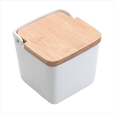 Imagem de Saleiro de mesa de ceramica c/tampa de madeira bianco 12x12cm lyor, BR