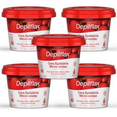 Imagem de Kit 5 Cera Depilatória Micro-Ondas Depilflax Morango 200g
