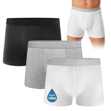 Imagem de FORVEVO Roupa íntima masculina para incontinência, cueca boxer preta com almofadas protetoras, lavável, reutilizável, à prova de vazamento, absorção pesada, Multicolorido01, XXG
