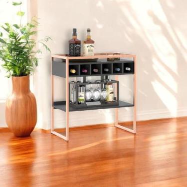 Imagem de Aparador Adega Bar Preto/Cobre com Prateleira e Nichos para Vinhos - P