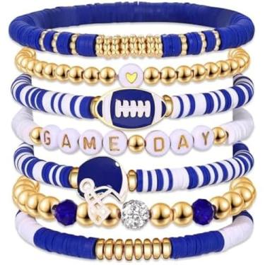 Imagem de Chanaiqw Conjunto de pulseiras de amizade empilhadas multicamadas para mulheres, personalizado, letras empilháveis, rugby, com contas elásticas, One Size, Liga metálica, Sem Pedra Preciosa