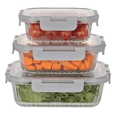 Imagem de Jogo De 3 Potes Vidro Refratários Canelado Cinza - Casambiente