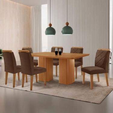 Imagem de Mesa de Jantar Eloise 180cm Tampo MDF Laminado Canto Copo com 6 Cadeir