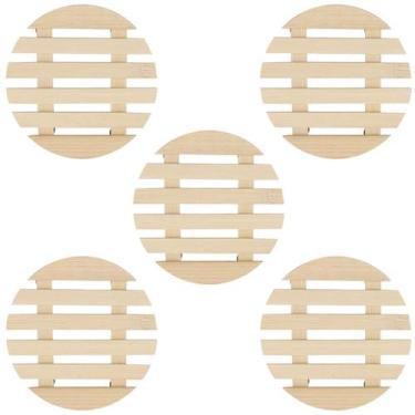 Imagem de Descanso De Panela Redondo Madeira Ripado 14,5Cm Kit 05 Un - Art House