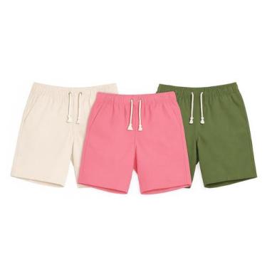 Imagem de Kit 3 Bermudas Masculinas Linho Premium  Off White, Rosa e Verde Oliva