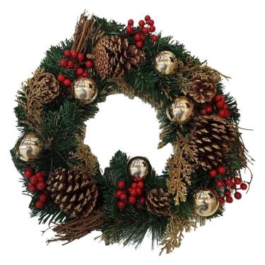 Imagem de Guirlanda Natalina Rústica 40Cm Com Pinha/Cerejas/Bolinhas