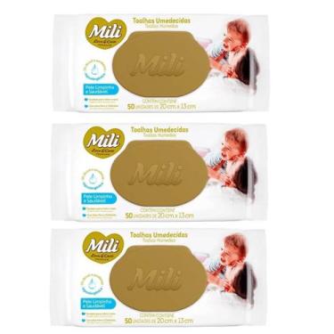 Imagem de Kit 3 Toalhinha Umedecida Com Tampa Love&Care 50 Unid - Mili