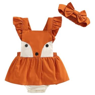 Imagem de AGQT Fantasia de Halloween de Raposa para Bebês Meninas Macaquinho de Uma Peça 2 Peças Conjunto de Roupa de Dia das Bruxas 1ª Roupa de Halloween Laranja Tamanho 18-24 Meses