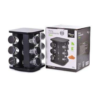 Imagem de Porta Temperos e Condimentos Giratório Em Inox Preto Com 12 Potes De 98g Em Vidro E Inox - Organizador De Temperos Moderno - Wincy - IXB03186